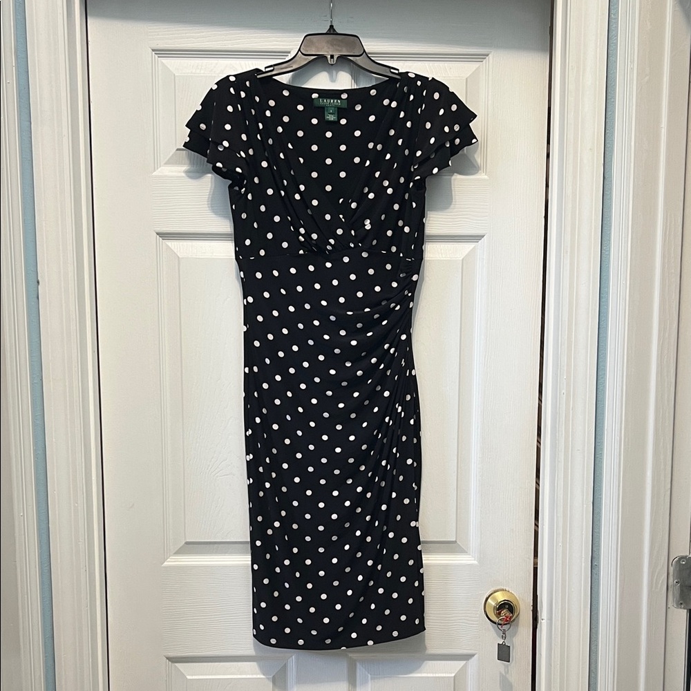 Lauren by Ralph Lauren Black Midi Dress with White Polka Dots